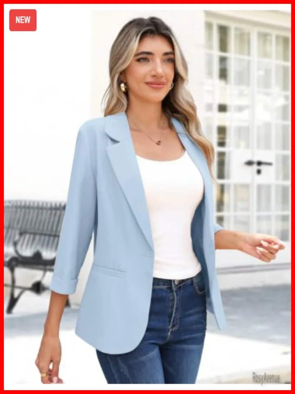 Lightweight Casual Blazer with Lapel Collar, 3/4 Cuffed Sleeve, Welt Pockets